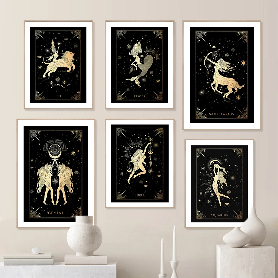 Zodiac Astrology Witchy Scorpio Leo Cancer Wall Art Canvas Painting Nordic Posters And Prints Wall Picture For Living Room Decor