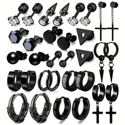 6-16pairs Men's Stainless Steel Stud Earrings, Simple Hoop Earrings