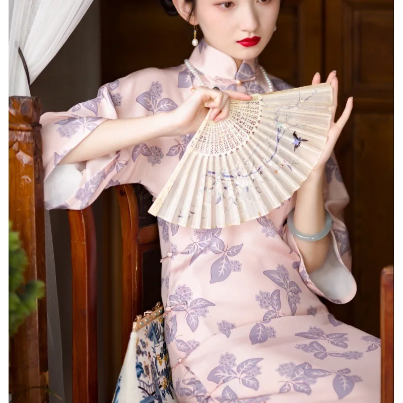 Summer New Vintage Literature And Art Republic Of China Style High Grade Improved Standing Collar Printing Elegant Cheongsam