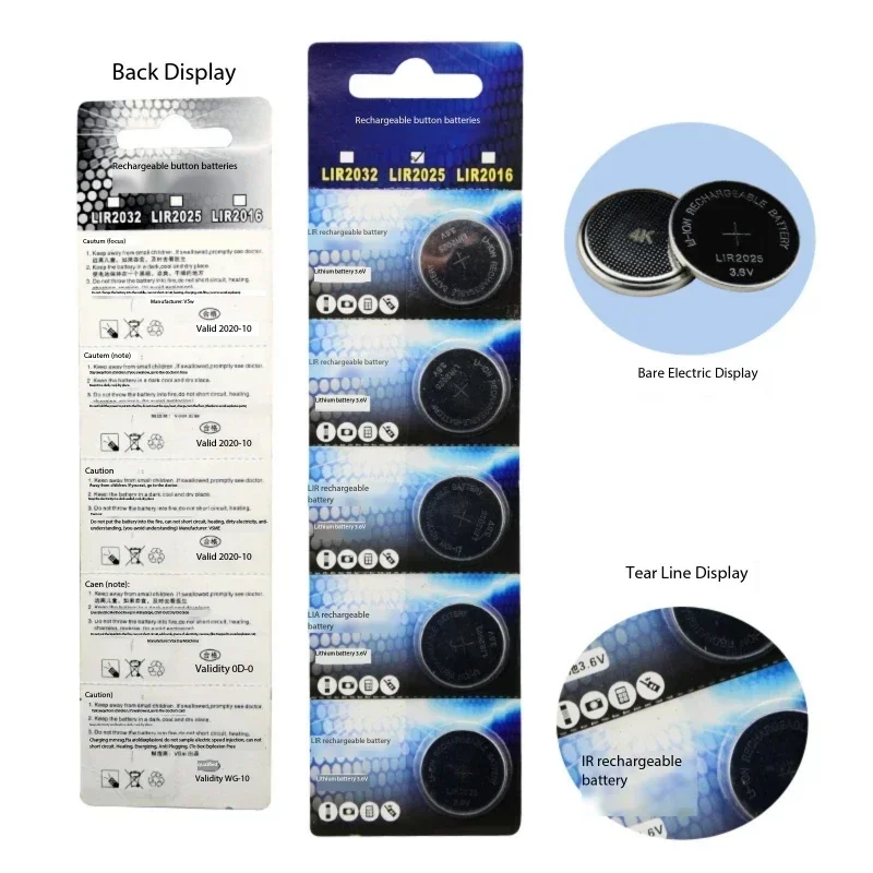 10PCS 3.6V LIR2032 LIR2016 LIR2025 Rechargeable Button Cell Batteries LIR 2032 Coin Cells CR2032 CR2025 CR2016 Watch Batteries
