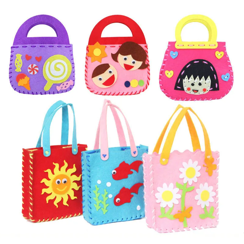 4Pcs Children Cartoon Non-woven Handicraft Toys Kids Handmade Bag DIY Animal Flower Handbags Crafts Art Sewing Toy Craft Decor