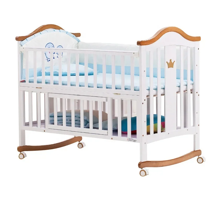 Purorigin Kids Bedroom Furniture Modern Multifunction Wooden Bed Rocking Bassinets Bedside Sleepers Baby Crib Kids Playpen