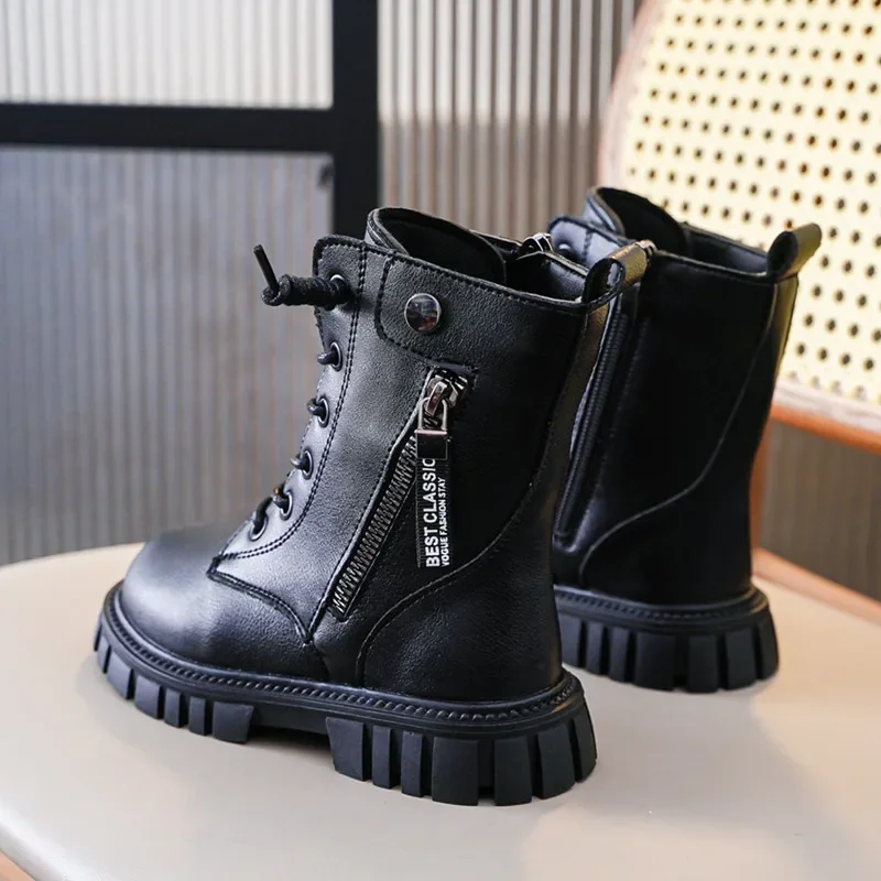 2023 Children Fashion Girls Boots Black Cute Classic Boys Ankle Boots Platform Britain Style Kids Boots Casual Breatheable Soft