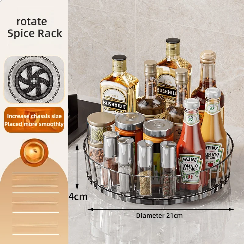 360 Rotating Storage Rack Kitchen Storage Spice Rack Non-Slip Cabinet Kitchen Bathroom Organizer Tray Plate Cosmetic Organizer