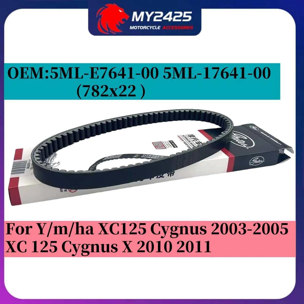 782x22 Original Gate Motorcycle Drive Belt For Y/m/ha XC125 Cygnus 2003-2005 XC 125 Cygnus X 2010 2011 5ML-E7641-00 5ML-17641-00