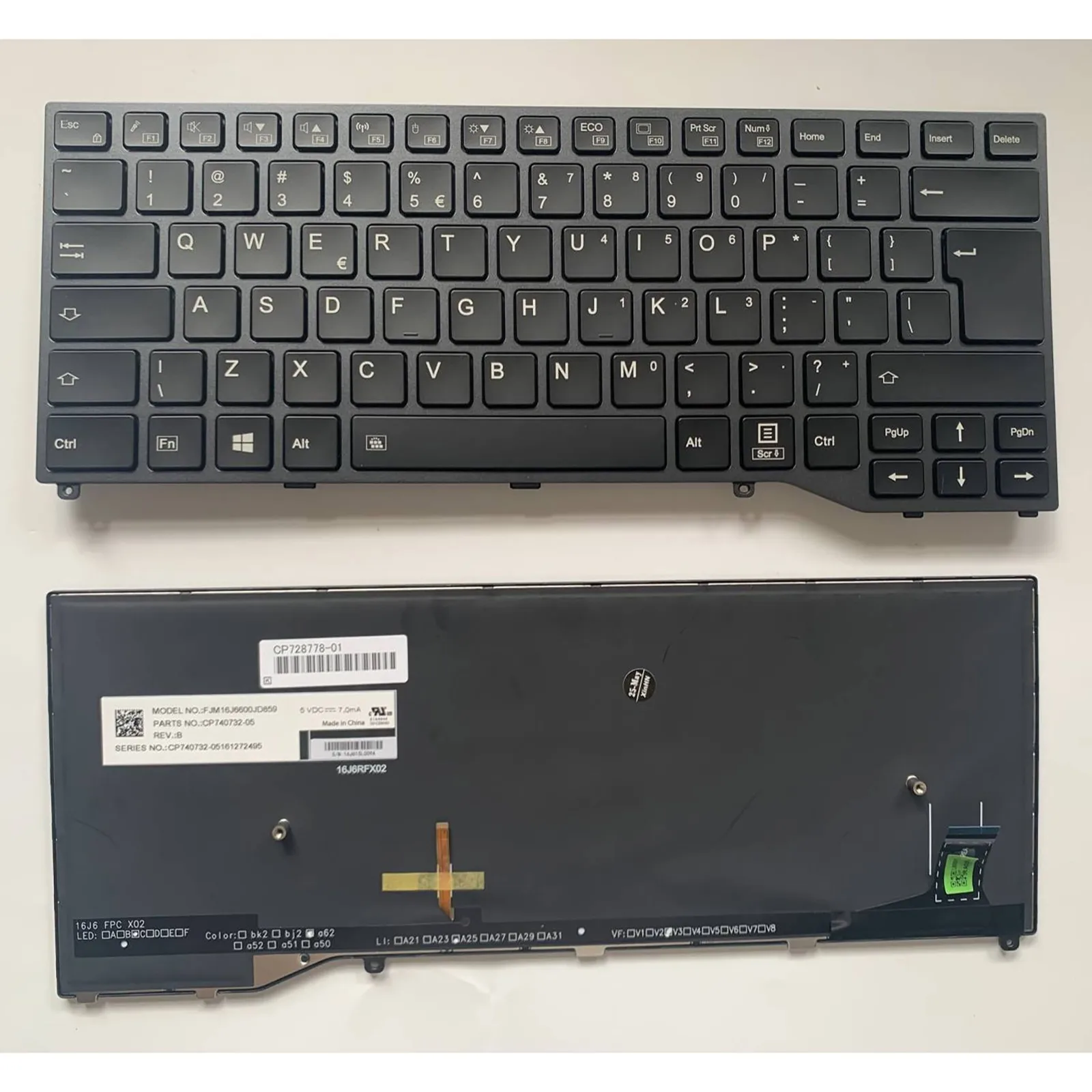 US UI layout for Fujitsu U747/E548/U748/E448/U749/U7410/7U14A1/7U14A2 laptop backlit keyboard gray frame