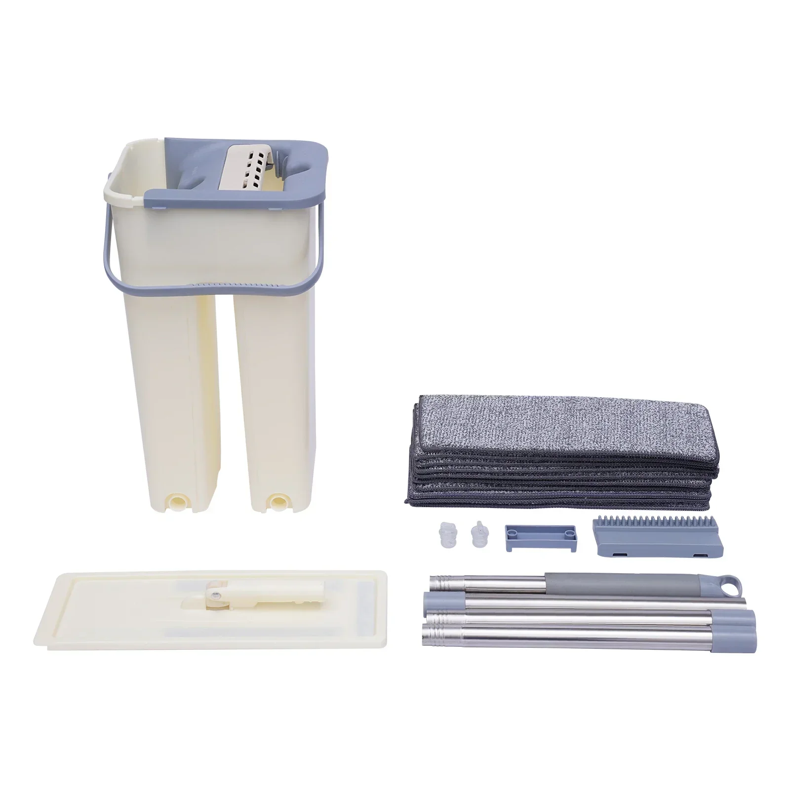 Bodenwischer-Set mit 2-Kammer-Eimer und 10 Mikrofasertuchern | Edelstahlwischer 360° ° Drehbar (128 cm) für Hart-/Teppichböden – Detail 2