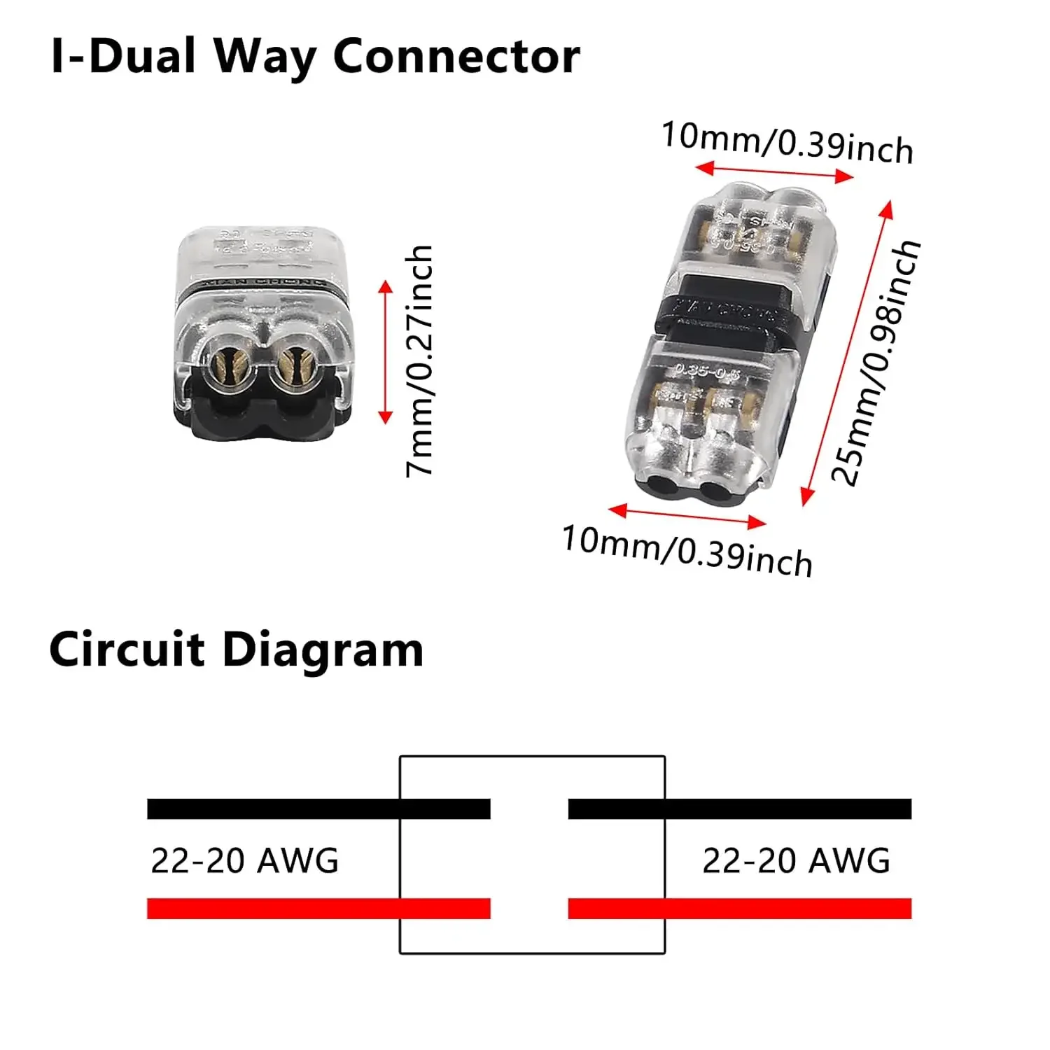 10PCS Low Voltage Wire Connectors, 2 Pin 2 Way Universal Compact Wire I Shape Terminals, Toolless Wire Connectors, 2 Way Automot
