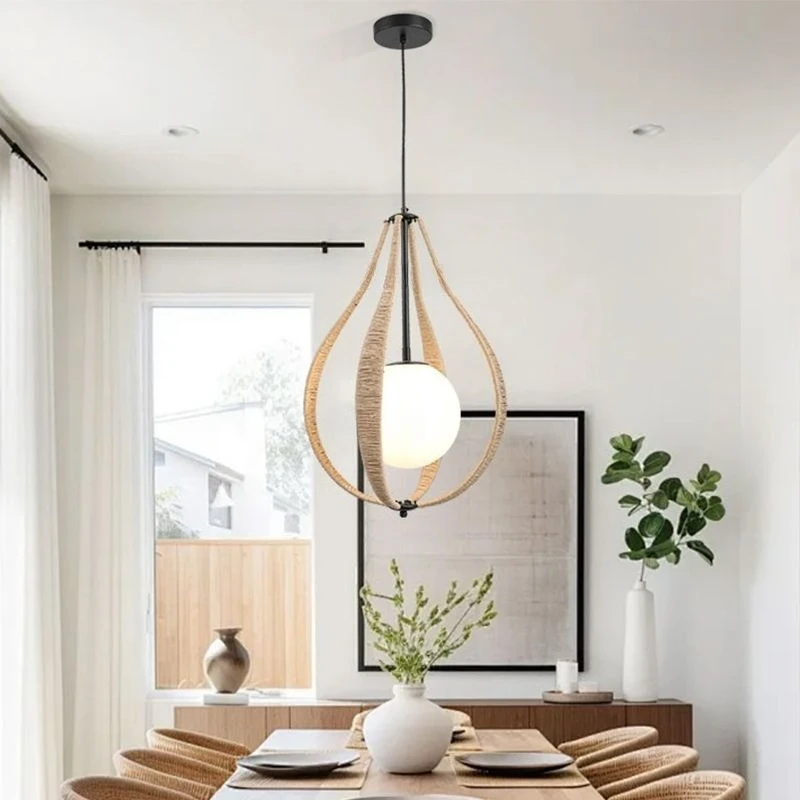 New American Country Handmade Rope Pendant Light Industrial Style Dining Room Bedroom Study Lamp