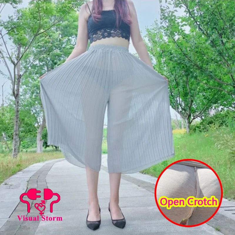 Woman Sexy See Through Open Crotch Pants Hot Outdoor Easy Korean Style Japan Style Loose Trousers Hollow Out Crotchless Skirts