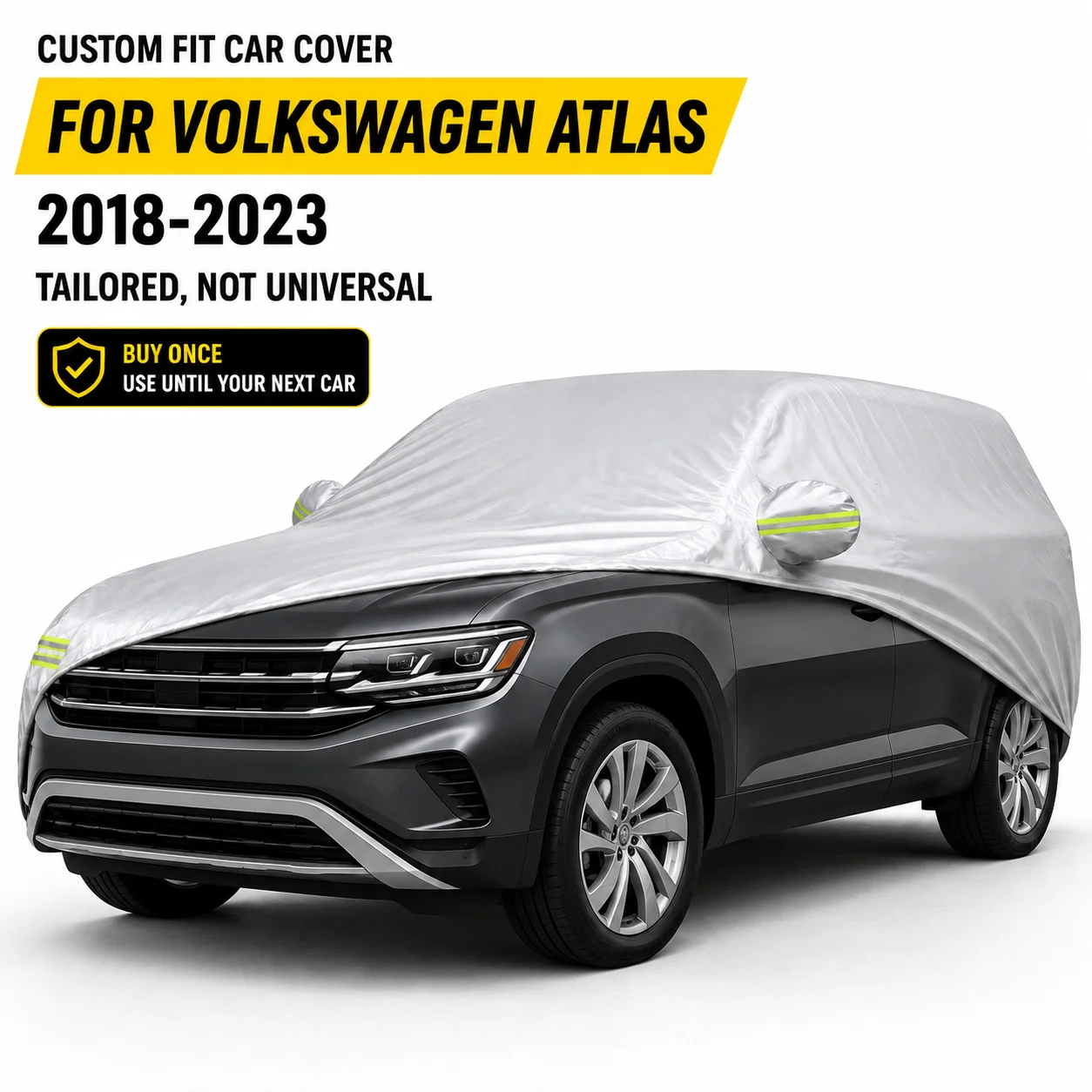 For Volkswagen Atlas 2018-2023 Exterior Car Cover Outdoor Protection Durable Silver Coated Fabric UV Sun Dust Protection