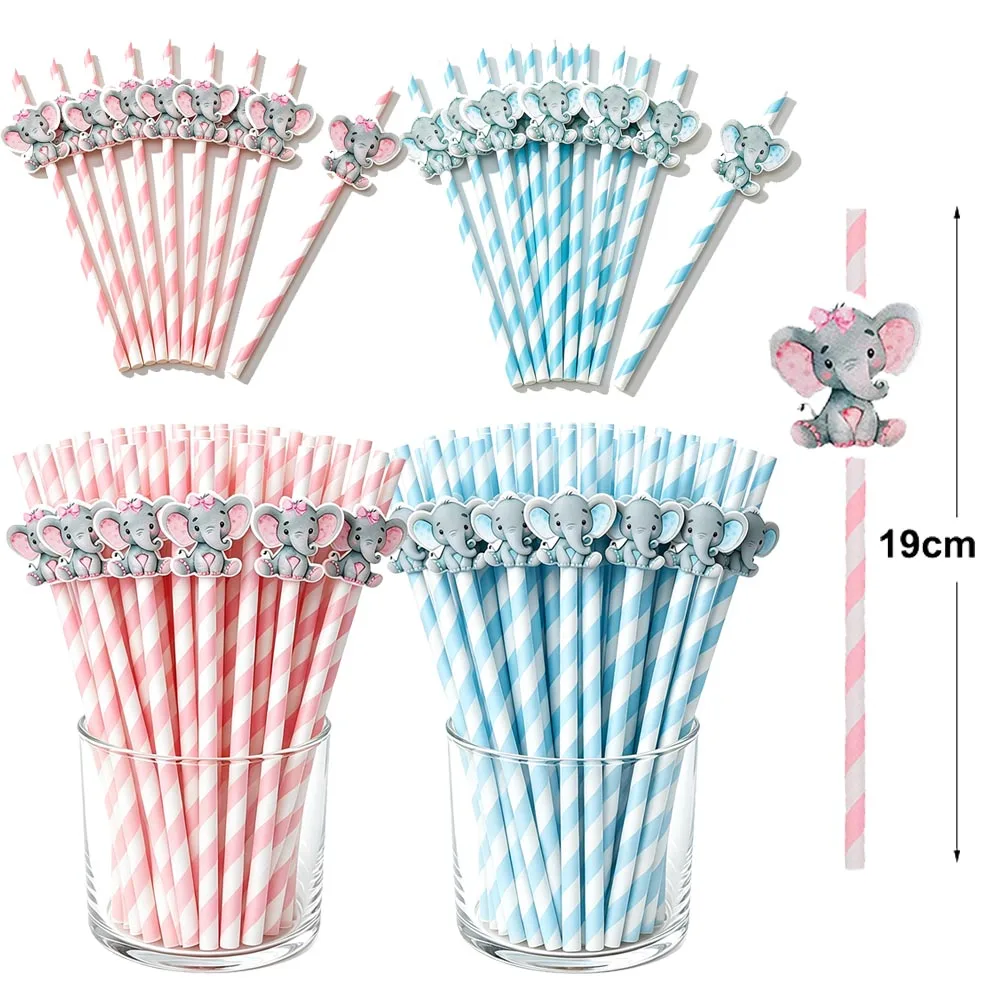 Pajitas de elefante bonitas de color rosa y azul, 10/20/30/50/100 Uds., para revelar el género, Baby Shower, suministros de decoración para fiesta de cumpleaños para niños y niñas