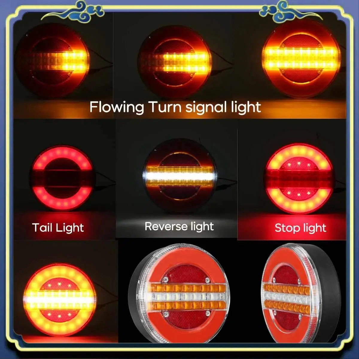 

AU16-24V 49 LED Dynamic LED Trailer Truck Tail Light Brake Light DRL Flow Turn Signal Lamp Strobe Light For Car Boat Caravan