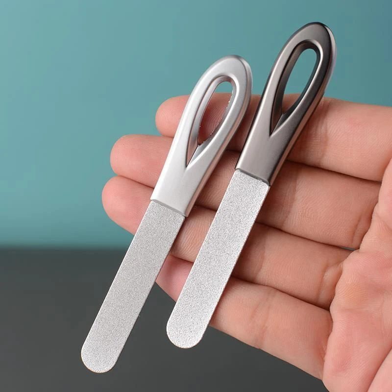 Stainless Steel Nail Files Double Sided Nail Files Anti-slip Handle Grit Diamond Fingernail File Easily Emery Boards