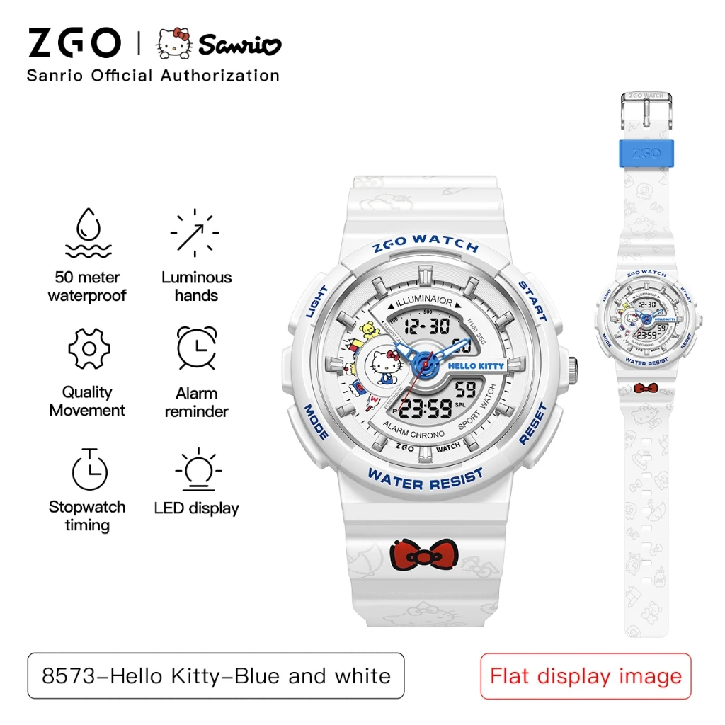 ZGO Sanrio Hello Kitty ladies' digital watch multi-functional dual