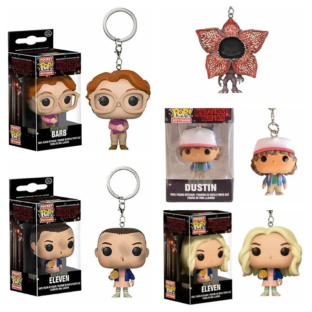 FUNKO POP Dustin Barb ELEVEN with Eggos Demogorgon Keychain Toys Figure Collectible Model Vinyl Dolls Keyring Toy