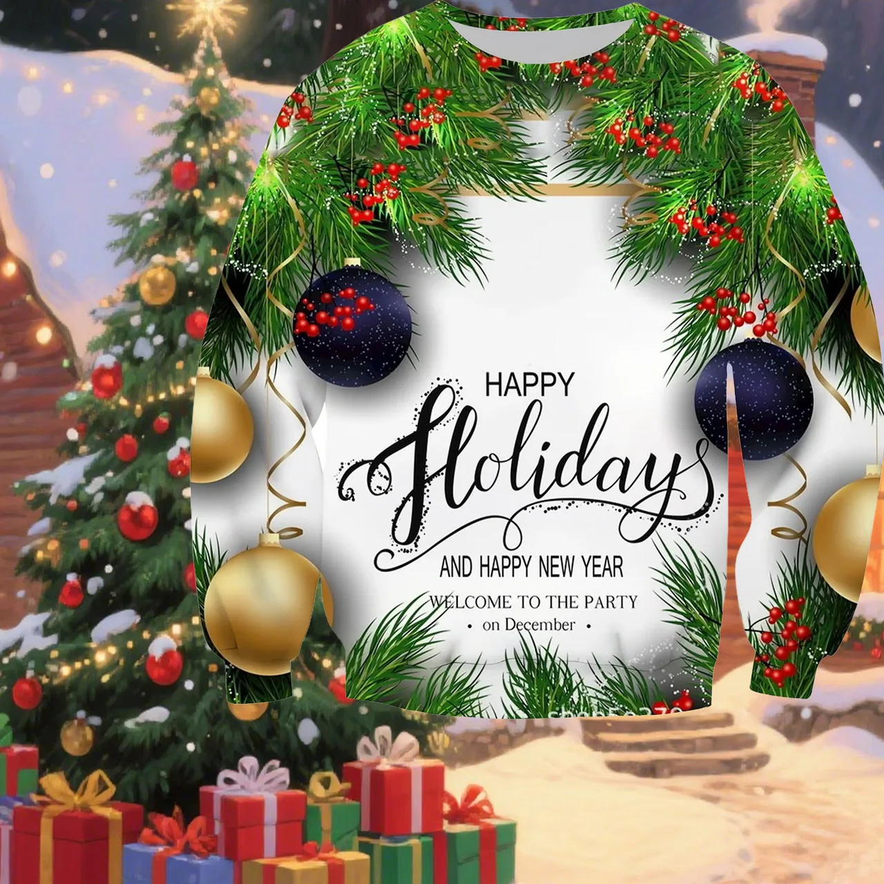 

Рождественская толстовка унисекс с длинным рукавом и круглым вырезом, мужская модная спортивная повседневная теплая пуловер с длинными рукавами, удобная свободная куртка