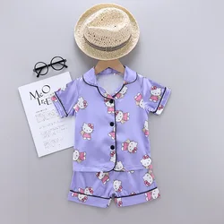 Boys Girls Kids Pajama Sets Cartoon bear short Sleeve T-Shirt Tops With Pants Toddler Baby Sleeping Clothes Pijamas Sleepwear