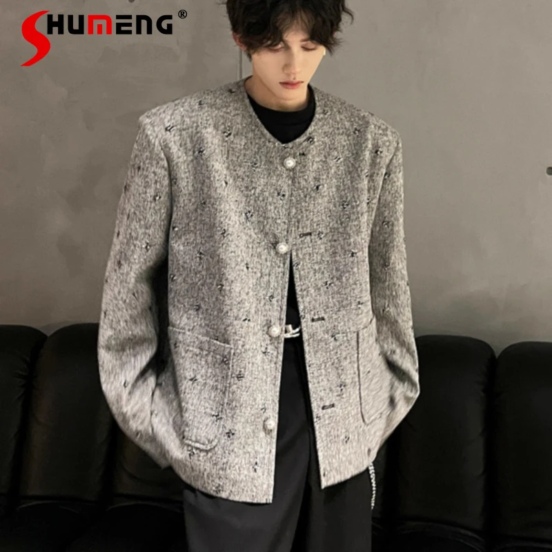 

Men's 2025 Spring Autumn New High-end Suit Jackets Men's Model Tailored Coats Tops Men's Small Fragrant Padded Shoulder Blazers