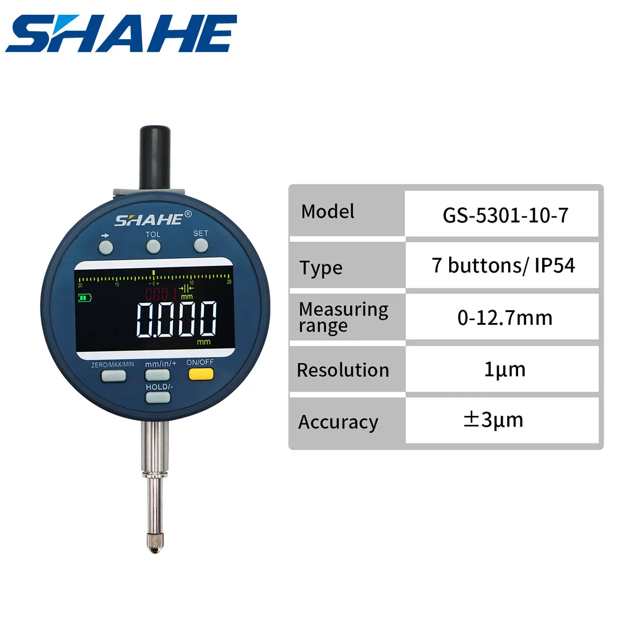 SHAHE 0-12.7/25.4/50.8 mm 1μm Resolution Electronic Indicator With Rechargeable Battery Metric/Inch Dial Indicator Gauge IP54