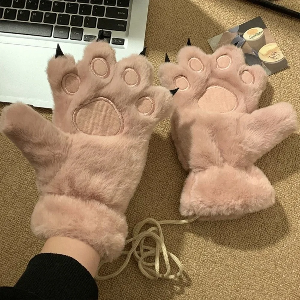 Soft Cartoon Cat Paw Plush Gloves Animals Furry Cosplay Props Thicken Keep Warm Cat Claw Mittens Club
