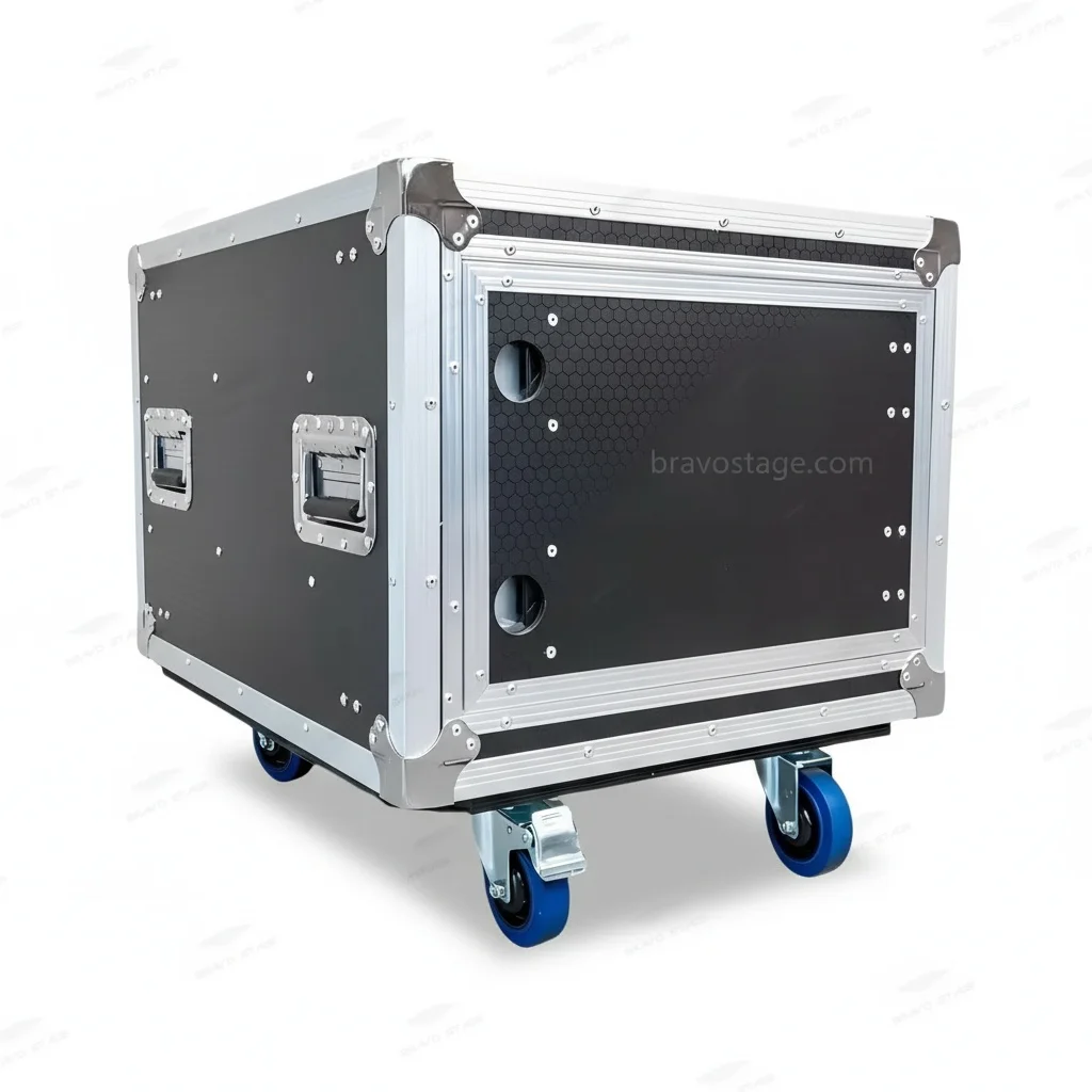 8U Aluminum Shock Rack Flight Case, Heavy Duty Shock Mount Rack Case with Sliding Doors, 9mm Plywood Industrial Road Case