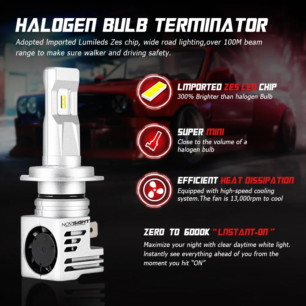 Novsight N30S H7 faro a LED H4 luci a LED per Auto 12V LED H11 H1 9005 HB3 6000K 12000LM 55W lampadine fendinebbia per fari Auto