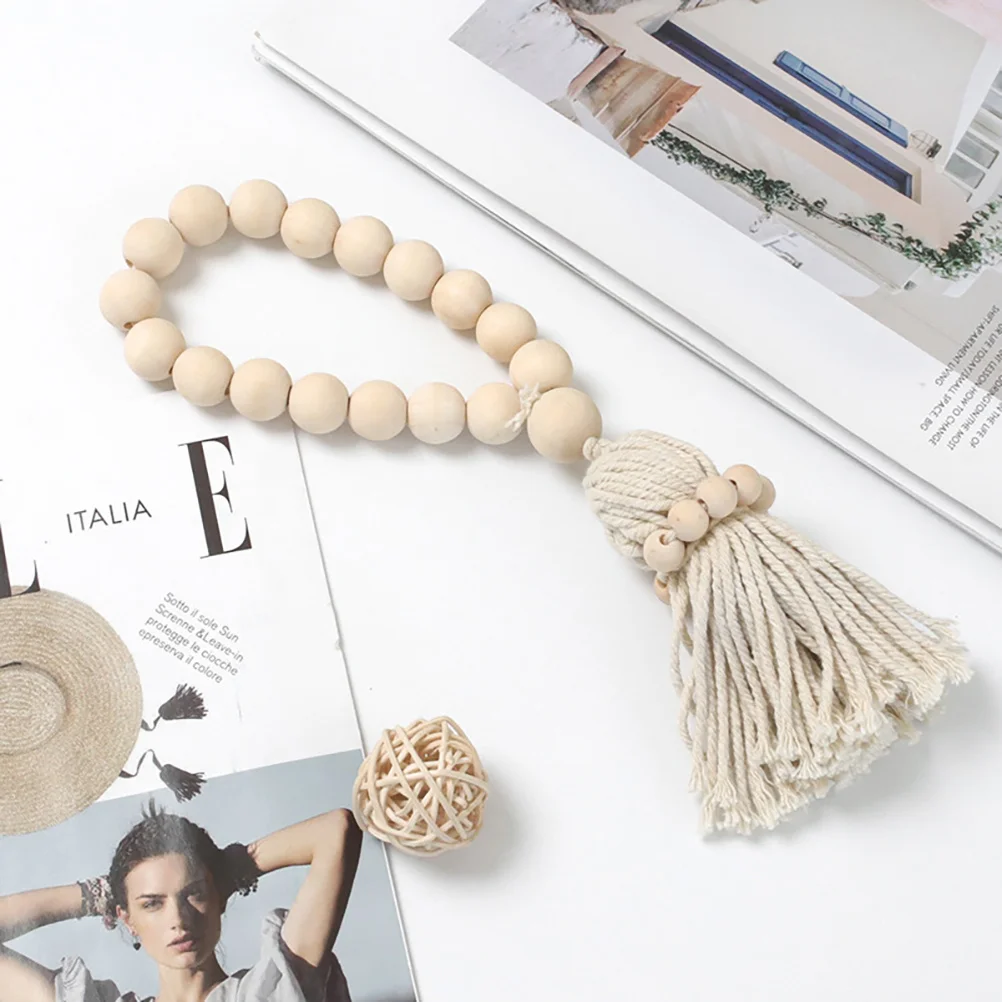 

1Pcs Wooden Bead String Tassel Pendant Decor Handcrafted Rope Material Home Accessory for Bag Clothes Decoration