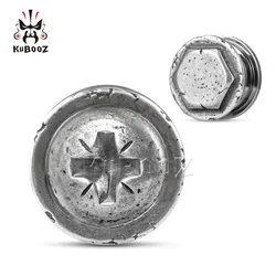 KUBOOZ 2PCS Stainless Steel Ear Plugs Expanders Gauges Ear Tunnels Stretchers Piercing Body Jewelry Earrings