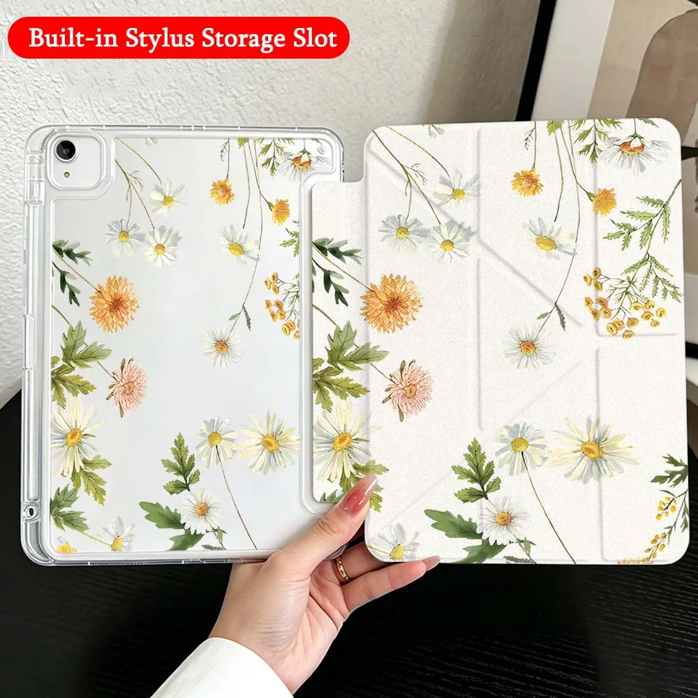 

Luxury Chrysanthemum Case For iPad Mini Pro Air 5 6 7 8 9 10th 11th 11 9.7 10.9 13 inch Transparent Y-Shaped Folding Tablet