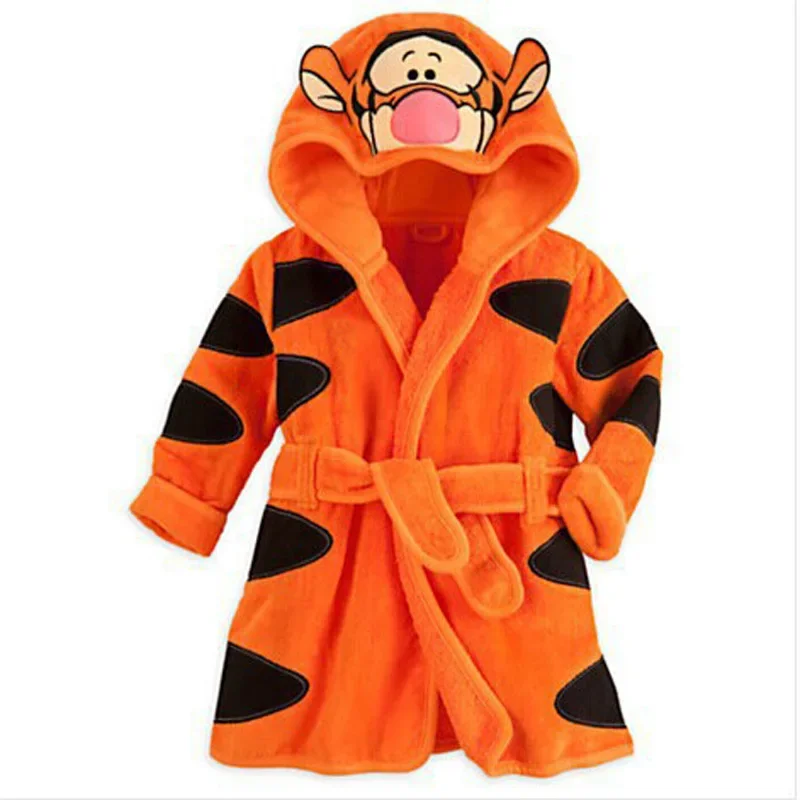 Kids Cartoon Animal Ear Hooded Bathrobe Soft Plush Fleece Sleep Robe Warm Home Dressing Gown Nightgown Loungewear Boys Girls