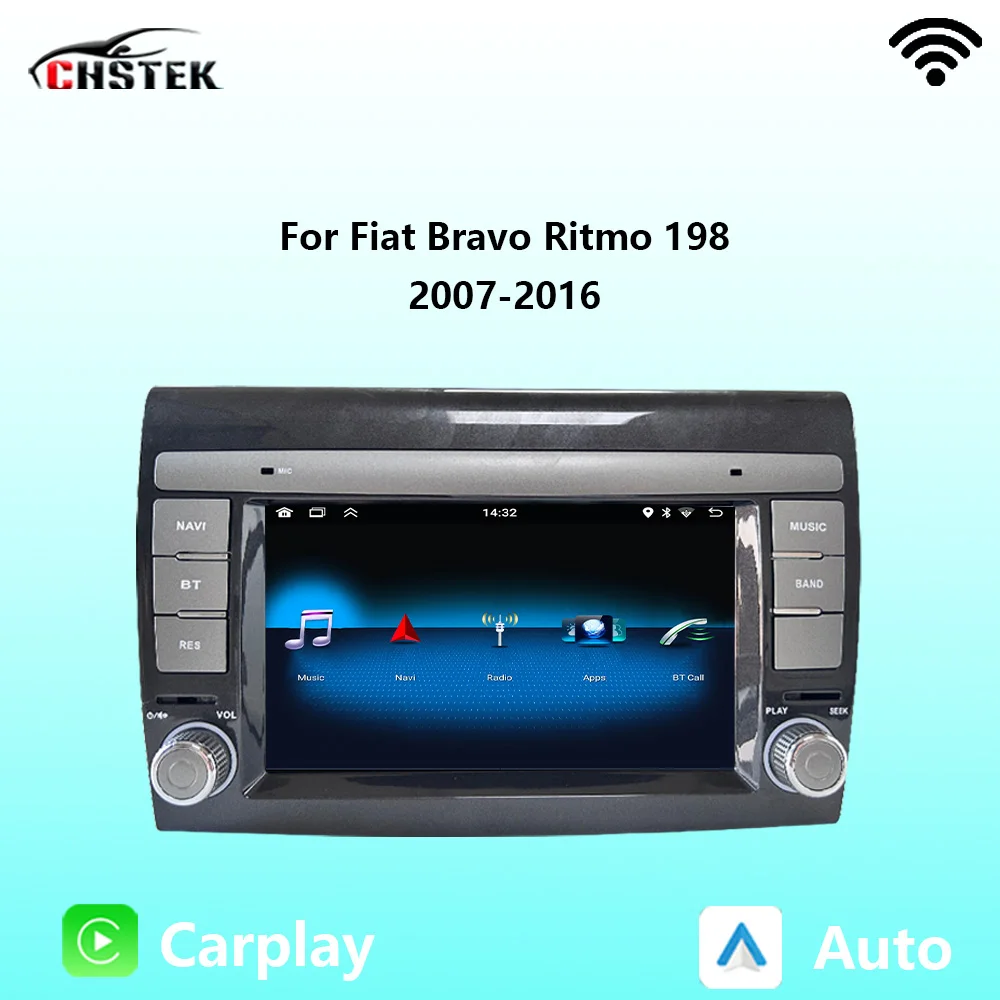 CHSTEK Radio de coche Carplay Android Auto para Fiat Bravo 198 Ritmo 2007-2016 navegación Bluetooth GPS WIFI reproductor estéreo Multimedia