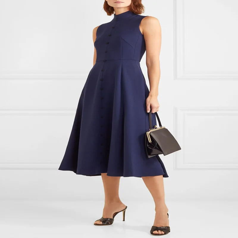 

New Arrival Women Sleeveless Dress Button A-Line Dress