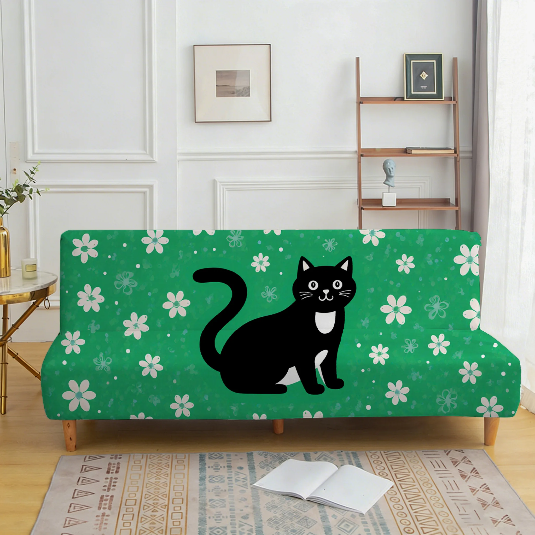 

Покрывало для дивана в гостиную, покрывало для дивана с принтом черной кошки и свежих цветов, универсальный эластичный чехол для дивана, подходящий для всех типов диванов.