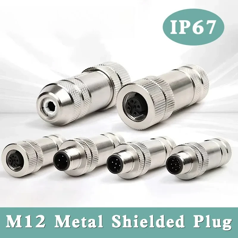 M12 Metal Screw Assembled Profinet Aviation Plug 4/5/6/8/12 Pin with Shielded Sensor Connector A/B/D-code Ethernet Connector