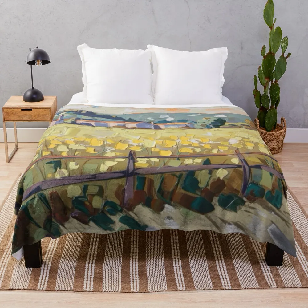 Golden Fields of Provence – Vibrant French Countryside Landscape Throw Blanket Winter beds Thin Blankets