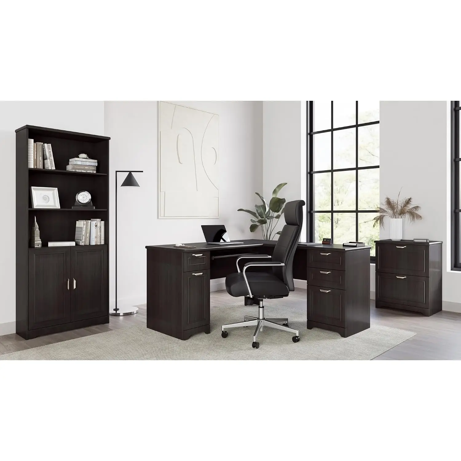 High-Back Executive Office Chair Vegan Leather Ergonomic Swivel Computer Desk Chair Black Chrome , Customized