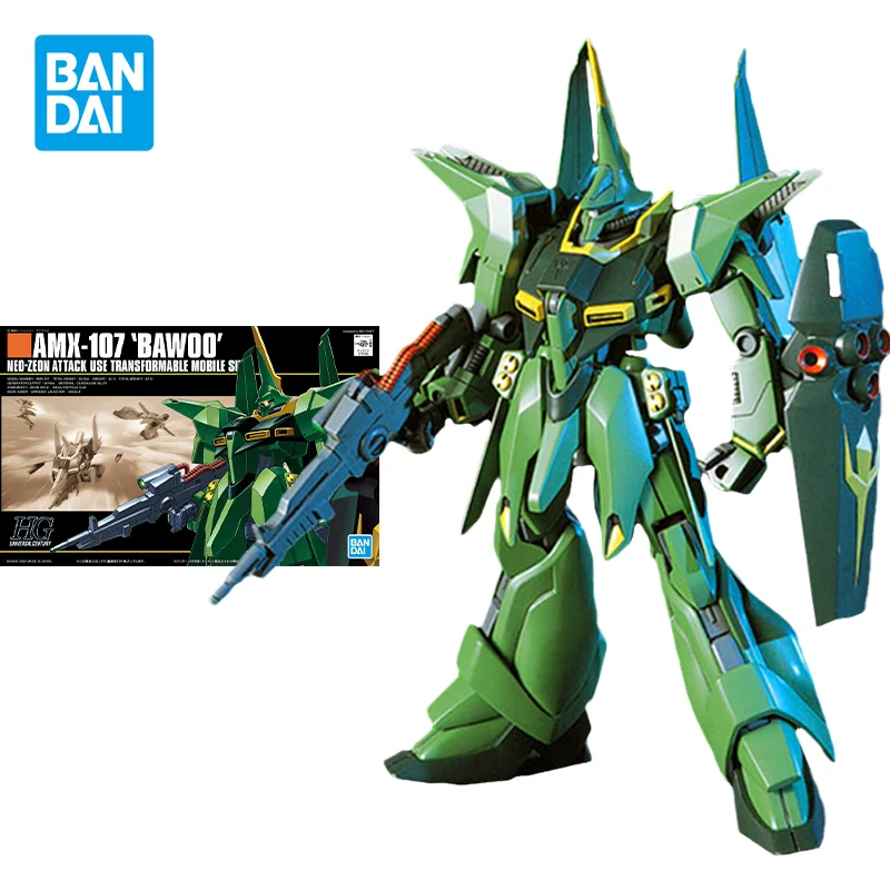 Bandai Original Gundam Model Kit Anime Figure HGUC 1/144 AMX-107 BAWOO Action Figures Collectible Ornaments Toys Gifts for Kids