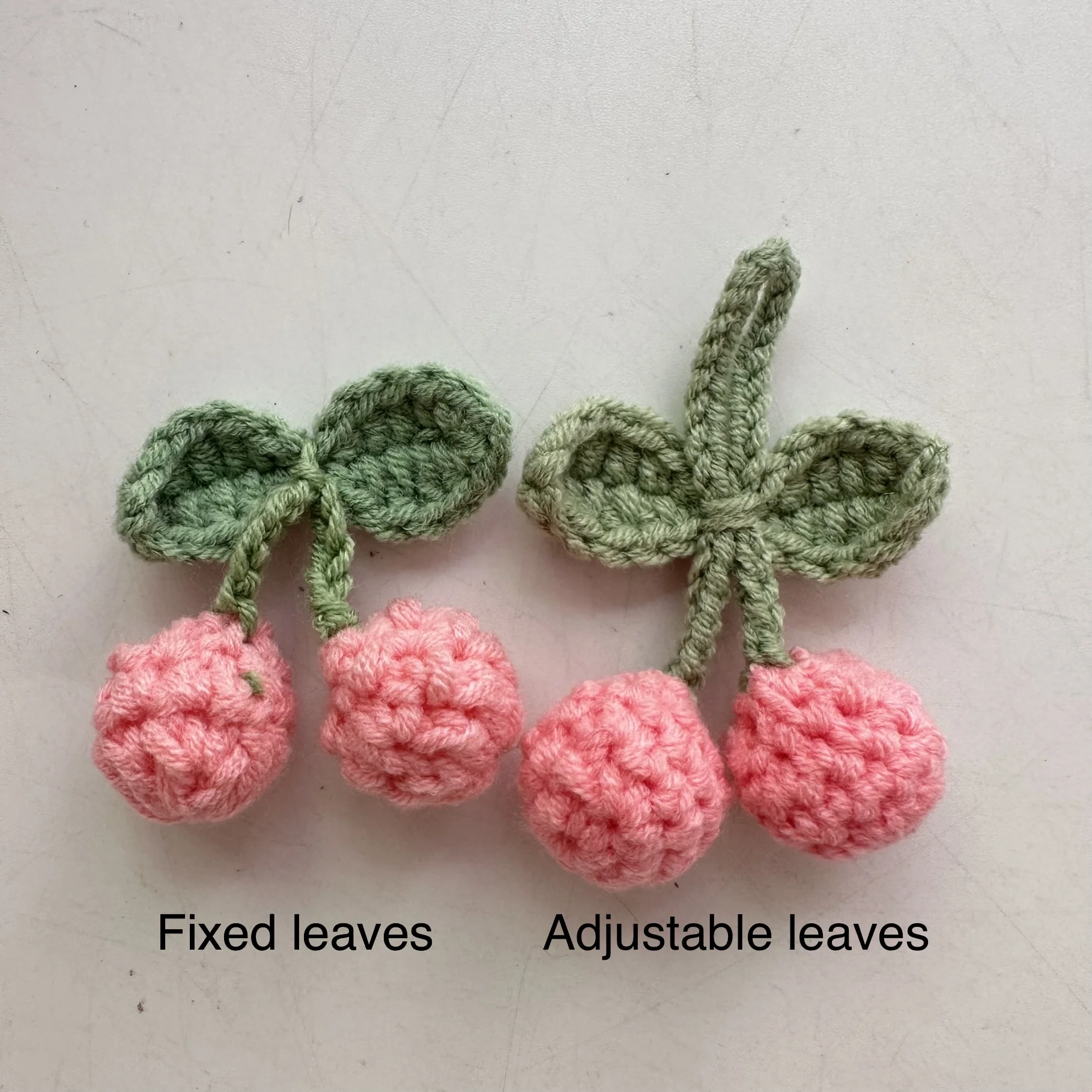 Cotton Hand-knitted Woolen Green Leaf Red Pink Crochet Flowers Cherries Crafts DIY Hair Hat Bag Key Ring Clothing Accessories