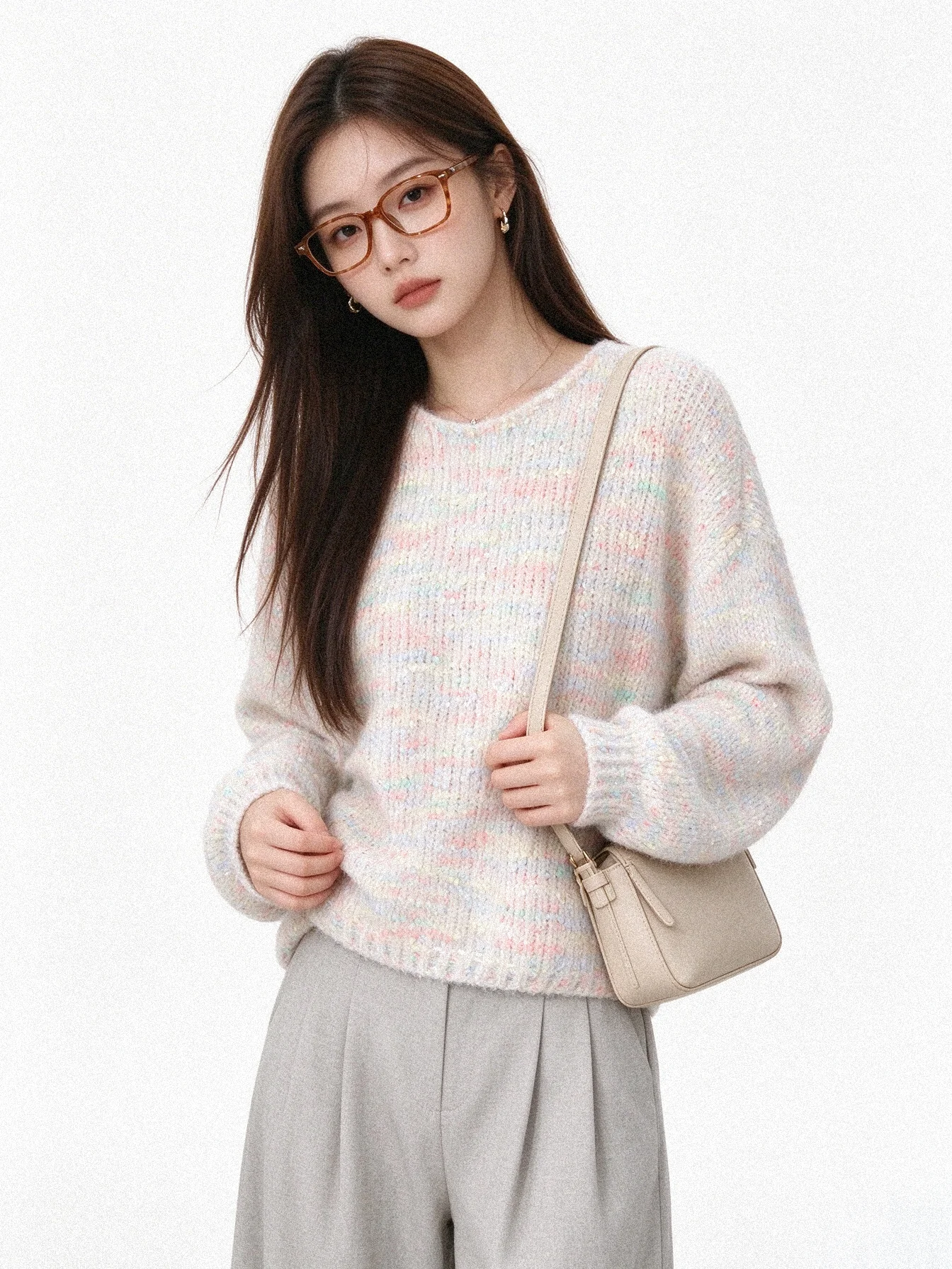 Cozy Soft Elegant Design 2026 Autumn Winter Color Dot Flower Lace round Neck Loose Outerwear Knitted Sweater Casual Style