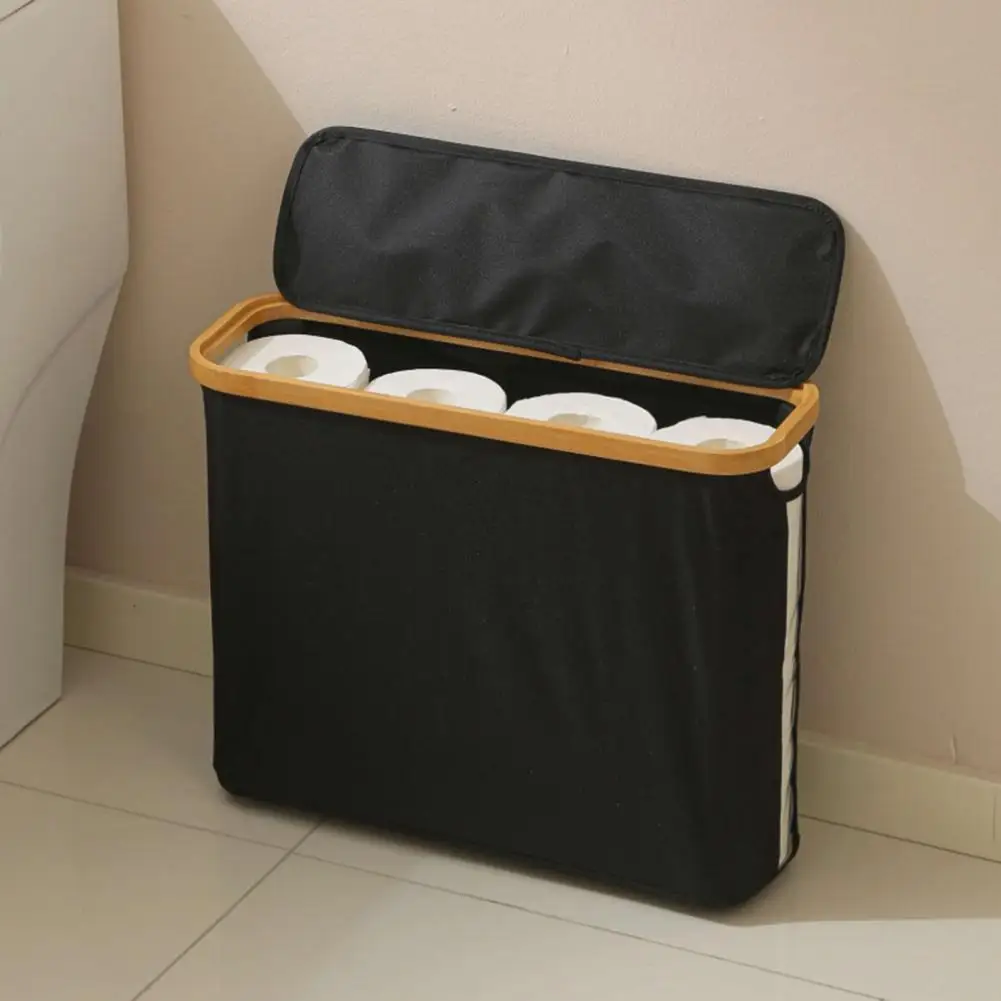 Bamboo Toilet Paper Storage Basket Capacity Foldable Toilet Paper Storage Basket with Lid for Bathroom Paper Organizer
