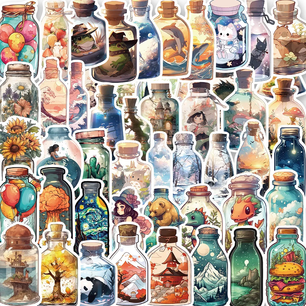 10/50Pcs Vintage Ins Cute Bottle Animal Cartoon Stickers Kawaii Aesthetic Graffiti Stickers for DIY Luggage Skateboard Decals