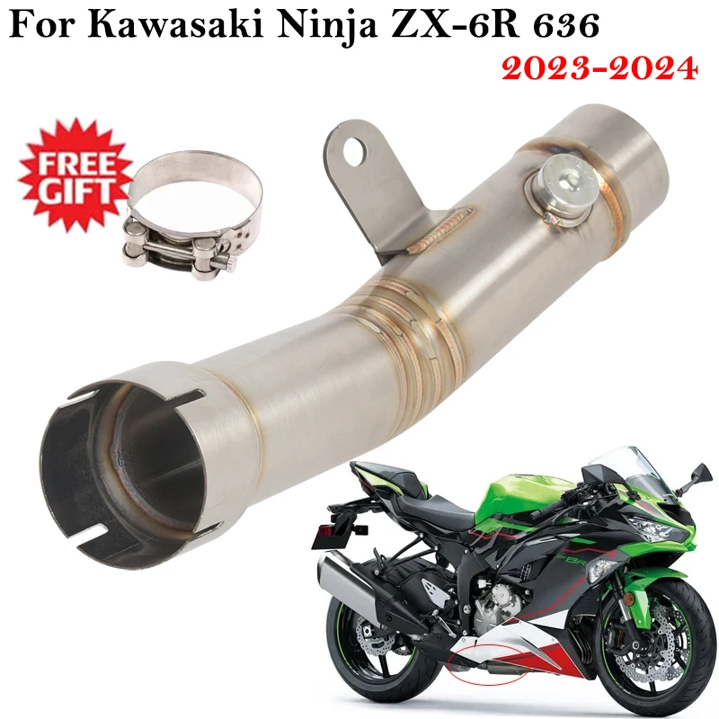 Slip On For kawasaki Ninja ZX6R ZX-6R 636 ZX 6R 2023 2024 Motorcycle Exhaust System Stainless Steel Middle Mid Link Pipe Muffler