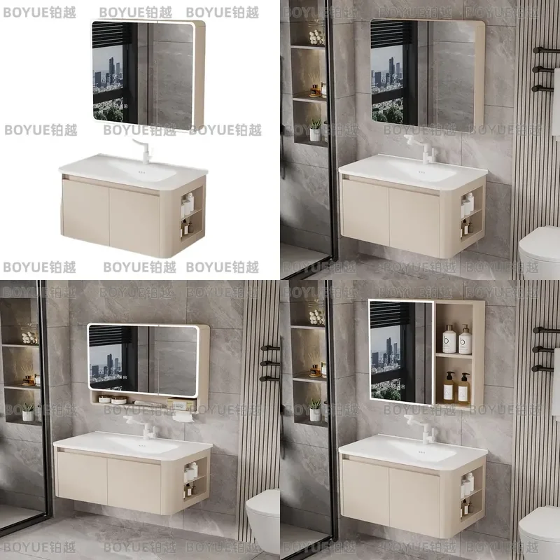 Space Aluminum Bathroom Vanity Cabinet with Integrated Ceramic Basin Small Apartment Side Storage Unit for Toilet Wash Table
