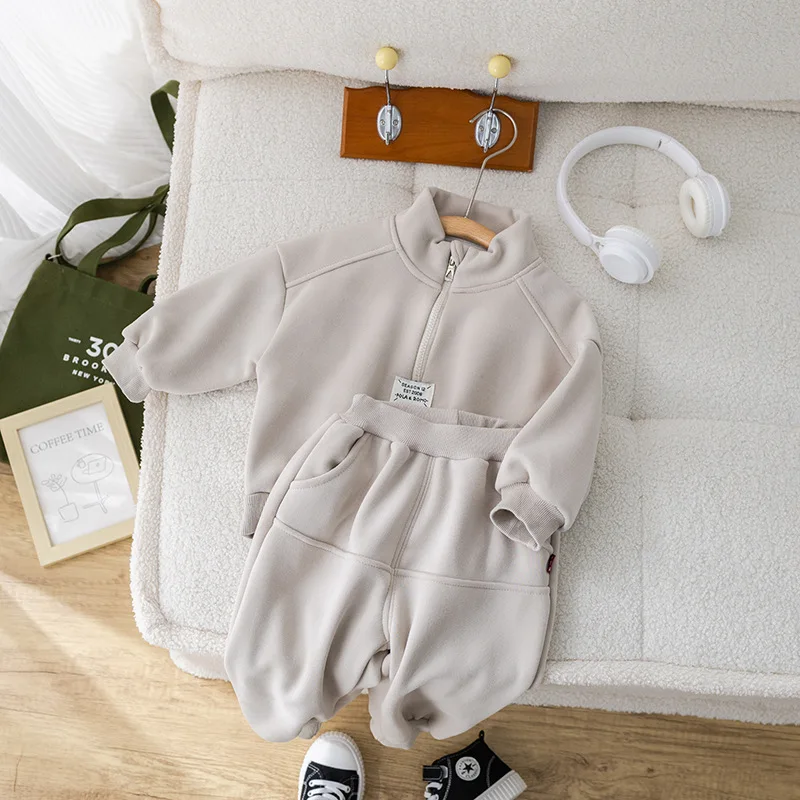 IYEAL  Autumn Winter Kids Clothes Set  Boys and Girls' Cotton Sweatshirt+Warm Pants 2 Piece Set Children Warm Fleece Casual Set