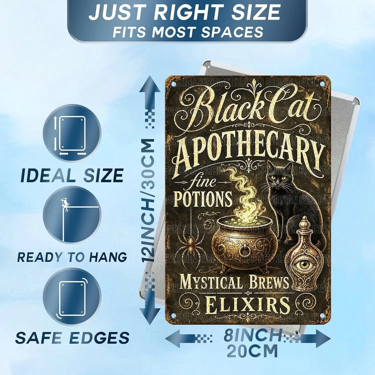 Halloween Black Cat Apothecary Fine Potions Mystical Brews Elixirs Metal Tin Sign Vintage Witch Wall Decor Spooky Retro Halloween Party Decoration Gift 8x12Inch