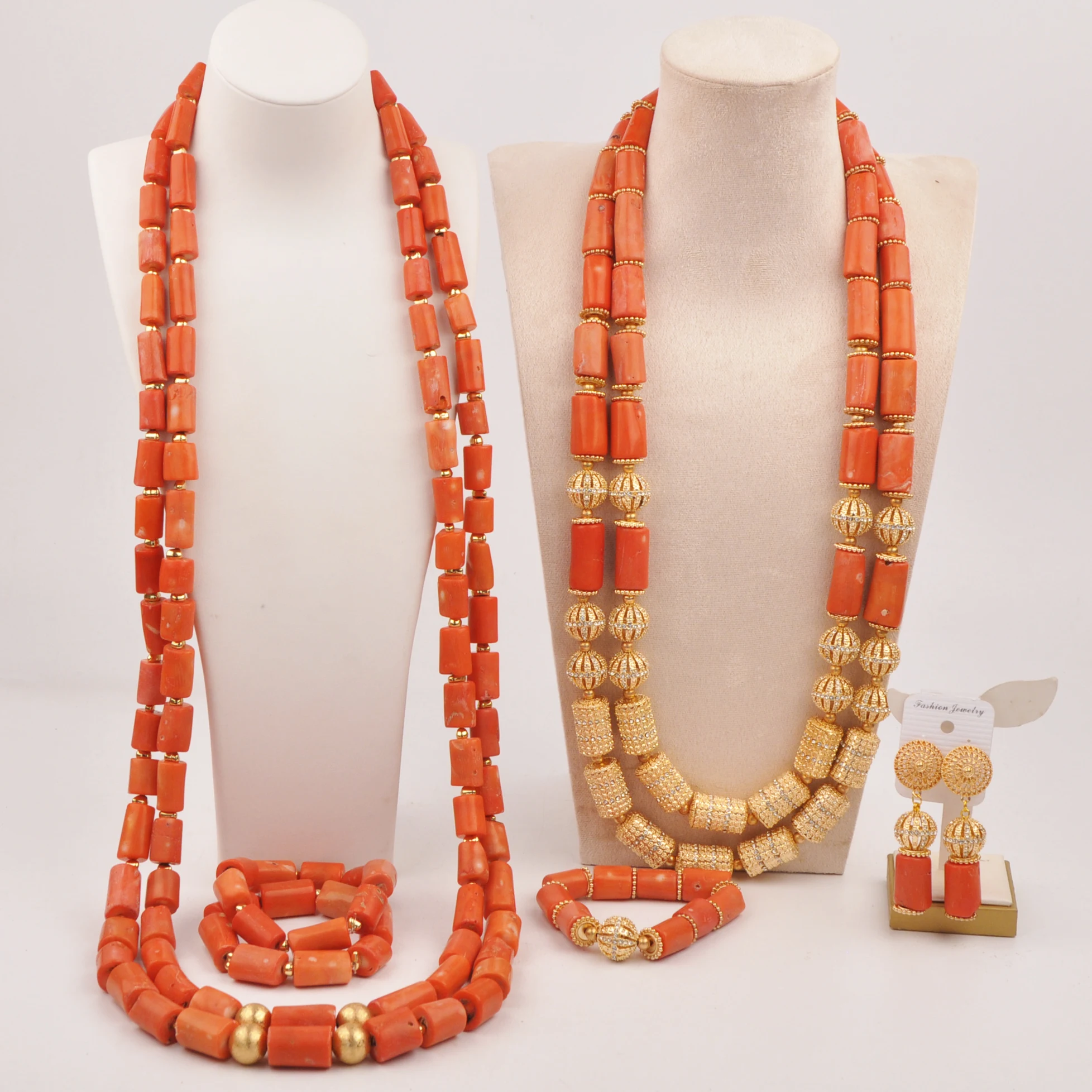 

Fashion African Jewelry Set Orange Original Coral Bead Jewelry Set for Couple