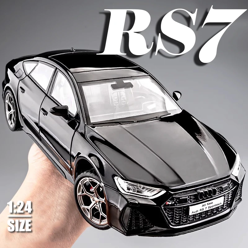 Modèle de voiture jouet RS7 Sportback A8, échelle 1:24, en alliage moulé sous pression, son et lumière, portes ouvertes, véhicule d'ornement, jouets pour enfants, cadeaux