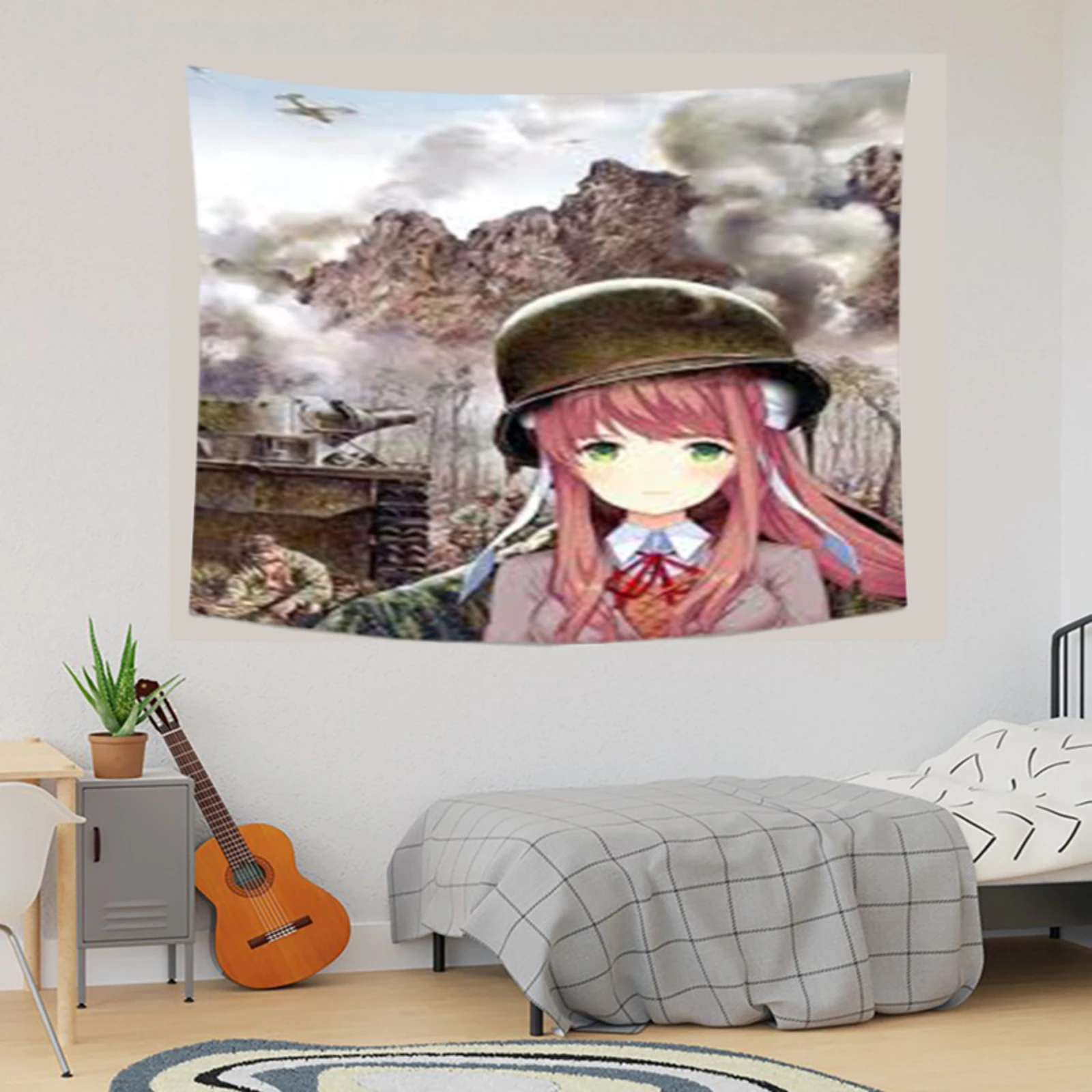Fighting Monika DDLC Tapestry Anime Game Wall Hanging Bedroom Living Room Dorm Home Decor Art Ideal Indoor Holiday Gift for Fan