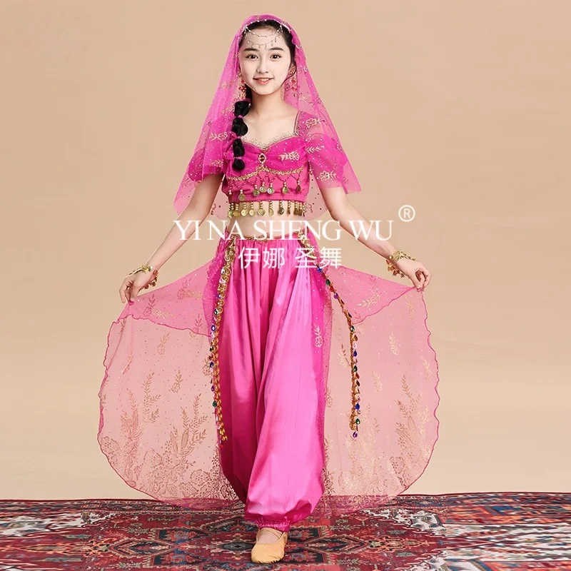 مجموعة أزياء الأميرة ياسمين للهالوين للأطفال، ملابس أداء رقص بوليوود وحفلات المهرجانات التنكرية للأطفال في السنة الجديدة